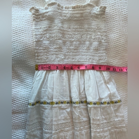 THE GREAT. The Clover Smocking Sleeveless Embroidered Floral Mid Dress - Picture 10 of 16